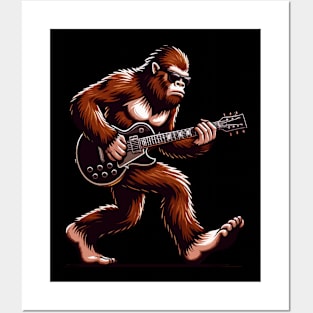 Rocking Bigfoot Playing Electric Guitar Solo Sasquatch Posters and Art